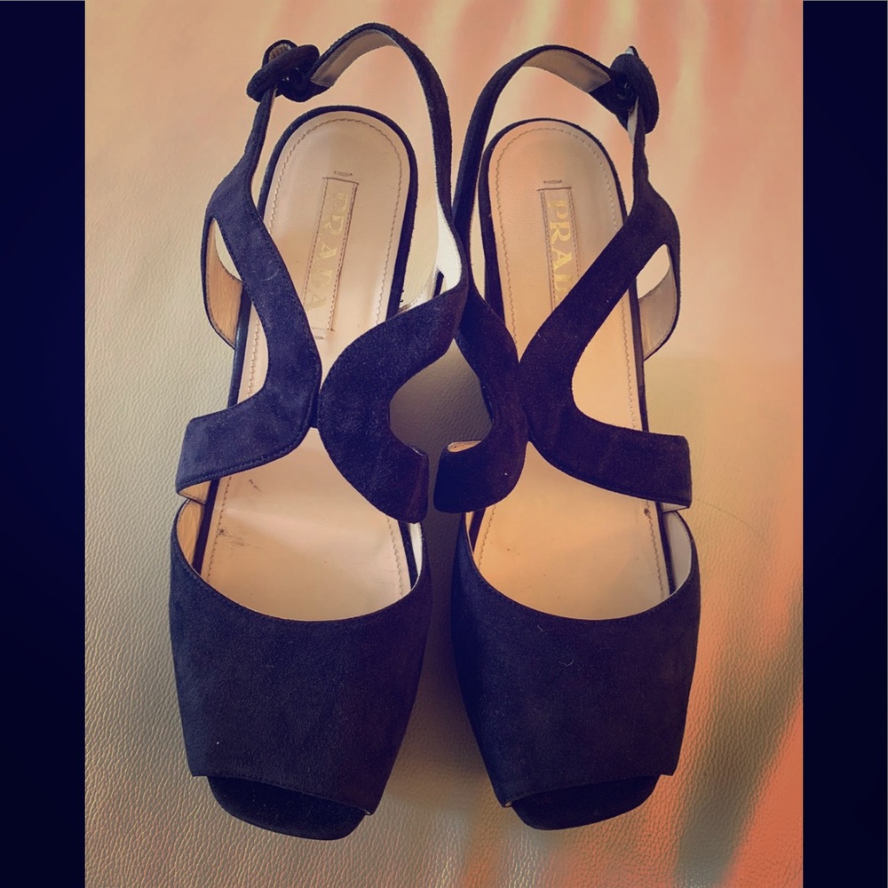 Authentic Prada Suede leather wedge platform heels